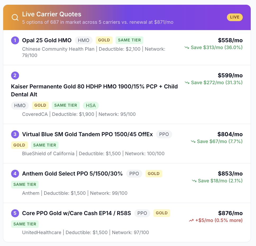 Live carrier quotes from 8 carriers, real-time
